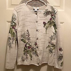VTG Grannycore Floral Embroidered Crotchet Knit Button DownCotton Blend M